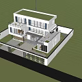 Modern Detached Villa Exterior with Large Glass Windows Lush Greenery and Front Driveway