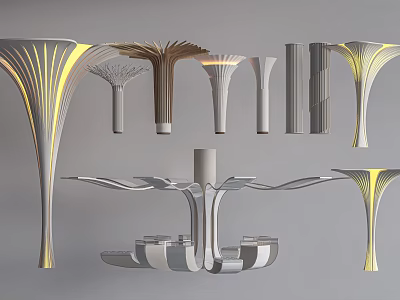 Modern Architectural Columns With Various Unique Shapes And Illuminated Design Features 3d model