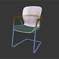 Modern Office Chair With White Mesh Back Black Armrests Gray Seat And Silver Metal Frame