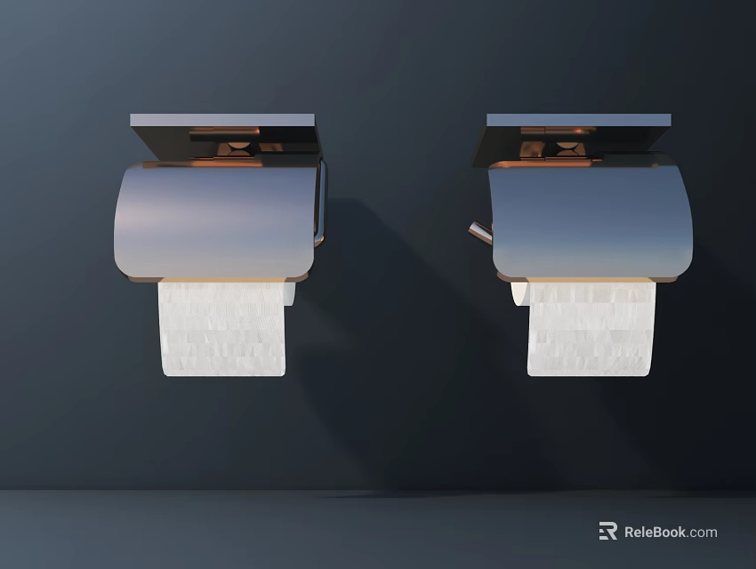 Modern Wall Mounted Toilet Paper Holders With Stainless Steel Cover And Roll 3d model 