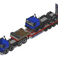 Two Blue Commercial Trucks Loaded On Flatbed Trailer Transport Scene