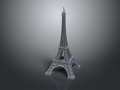 Eiffel Tower Model Featuring Lattice Structure Metallic Texture And Base Reflection 3d model