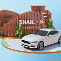 Snail's Exhibition Booth With Wooden Structure Cars Charging Stations And Green Plants