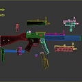 Detailed Weapon 3D Model Showing Exploded View With Disassembled Parts