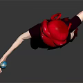 Game Character Featuring Red Hair Black Top Red Plaid Skirt Black Socks And Blue Ball