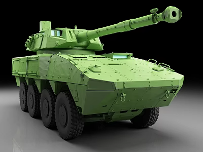 Green Wheeled Tank With Modern Design Armored Body And Long Cannon 3d model