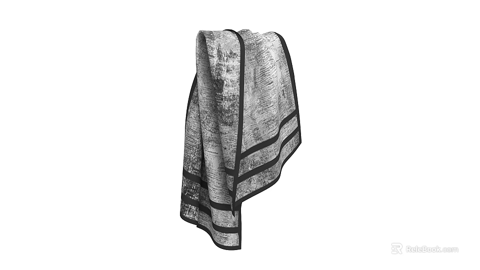 Black And White Patterned Scarf With Black Trim Edges Soft Texture Design 3d model 