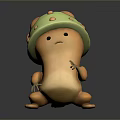 Cute 3D Mushroom Character With Green Cap Brown Spots And Orange Body
