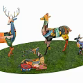 Colorful Deer Sculptures Photo Check in Spot with Diverse Poses on Green Lawn