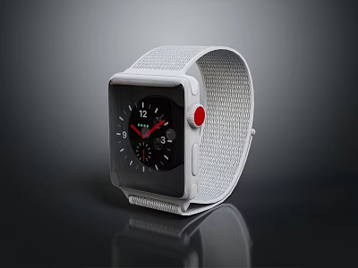 Modern Smartwatch with White Strap Black Dial Red Crown and Stylish Design 3d model