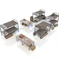 Military Style Dormitory Furniture Collection With Bunk Beds Tables Shelves And Crates