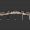 Detailed Arched Wooden Bridge With Railings Supporting Piers And Wooden Deck