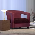 Modern Table Lamp on Wooden Side Table Beside Burgundy Armchair with Plush Cushion