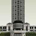 Modern High-rise Residential Complex Aerial View With Central Garden And Plaza Fountain