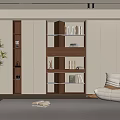 Modern Wooden Bookcase With Multiple Shelves And Decorative Items In Minimalist Living Room