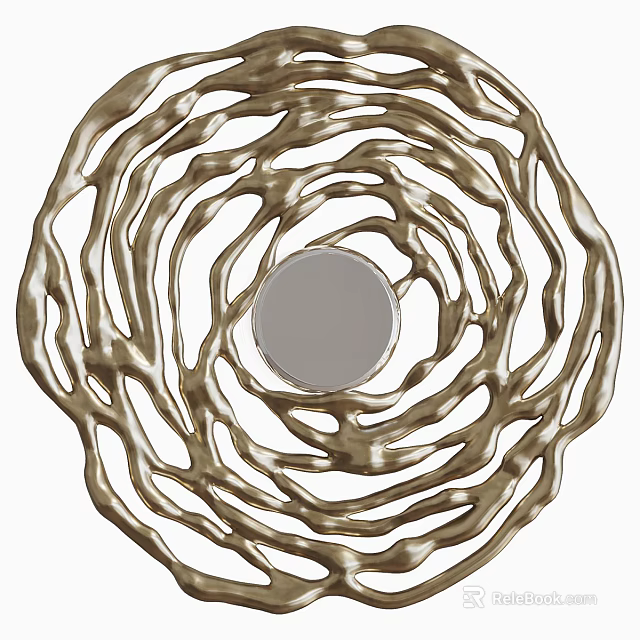 Golden Spiral Metal Frame Decorative Wall Mirror With Intricate Design And Circular Glass 3d model 