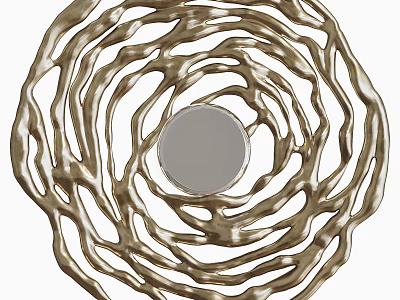 Golden Spiral Metal Frame Decorative Wall Mirror With Intricate Design And Circular Glass 3d model