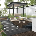 Modern Courtyard Garden Design With Wooden Deck Seating Area Greenery Lattice Wall And Lighting