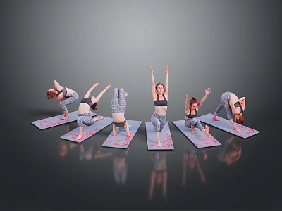 Kids Yoga Practice With Children Doing Various Poses On Colorful Mats 3d model