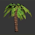Two Palm Trees with Lush Green Leaves and Brown Trunks on Gray Background with Reflections