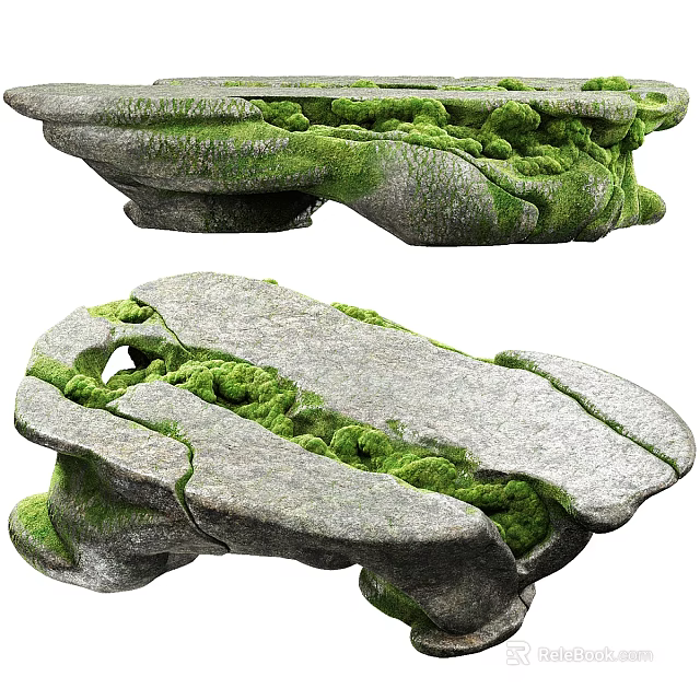 Natural Ground Cover With Green Moss On Textured Rocks In Natural Landscape 3d model 