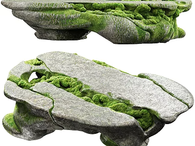 Natural Ground Cover With Green Moss On Textured Rocks In Natural Landscape 3d model