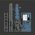 Industrial Equipment With Conical Structure Blue Control Cabinet Ladder And Warning Stripes