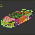 Yellow Sports Car With Aerodynamic Body Black Rear Spoiler And Shiny Alloy Wheels