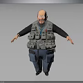 Male Character Wearing Multi Pocket Vest With ID Badge Glasses And Blue Pants Arms Outstretched