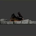 Circular Stone Fire Pit With Burning Logs Flames And Embers