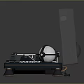 Modern Vinyl Turntable With Transparent Cover And Metallic Tonearm On Dark Base