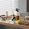 Bathroom Countertop Essentials With Marble Tray Hand Soap And Lemon Decor