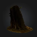 Natural Wooden Stump With Stone Base And Twisted Roots On Earthy Surface