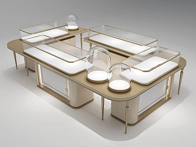 Elegant Modern Display Shelves With Glass Tops Gold Frames And Transparent Domes 3d model