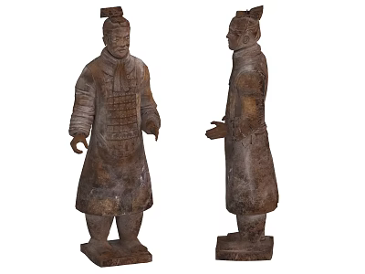 Ancient Terracotta Warrior Sculptures With Detailed Soldier Carvings Front And Side Views 3d model