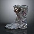 Dark Colored Motorcycle Boots With White Star Logo And Protective Design For Riding