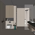 Modern Bathroom Interior With Glass Shower Wall Mounted Toilet Vanity And Wooden Cabinets