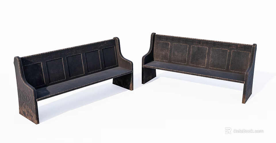 Two Simple Design Leisure Chairs With Dark Wooden Backrest And Seat For Home 3d model 