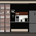 Modern Wine Cabinet With Warm Lighting Glass Doors Wine Bottles And Glassware