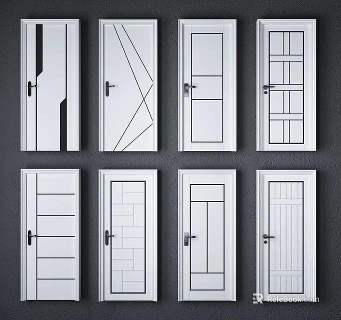 Various Modern Hinged Door Designs With Geometric Patterns And Panel Styles 3d model