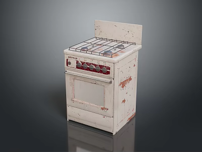 Vintage Gas Stove With Burners Oven Compartment And Worn White Finish Design 3d model