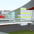 Large Commercial Complex Architectural Plan With Circular Design And Green Spaces 3d model