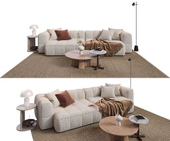 Quiet double sofa tea table combination 3d model