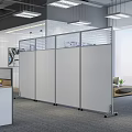 Modern Office Interior With White Movable Partition Metal Frame Dividing Space Furniture Green Plant