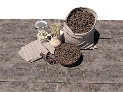 Daily Life Kitchen Essentials Including Canvas Bag With Grain Wooden Bowl And Glass Jar 3d model