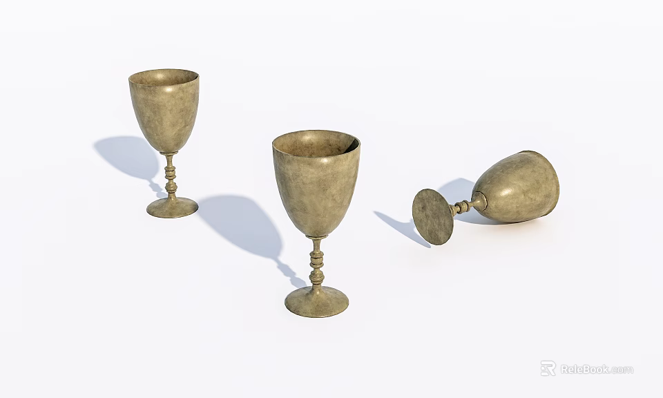 Vintage Metal Goblet Decorative Ornament Set With Two Standing And One Fallen 3d model 