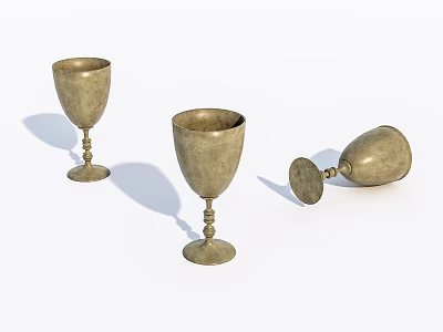 Vintage Metal Goblet Decorative Ornament Set With Two Standing And One Fallen 3d model