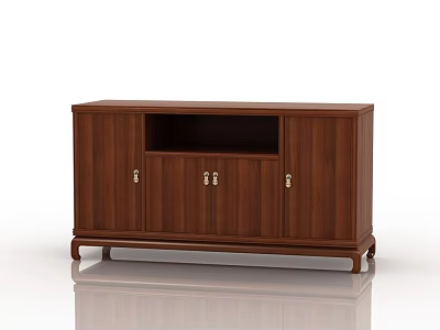 Classic Wooden Sideboard with Cabinet Doors Open Compartment Metal Handles and Wooden Legs 3d model