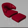 Stylish Red Armchair and Ottoman with White Legs Modern Design Elements