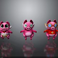 Adorable Pink Pig Characters With Different Costumes Wings And Lightning Accessories